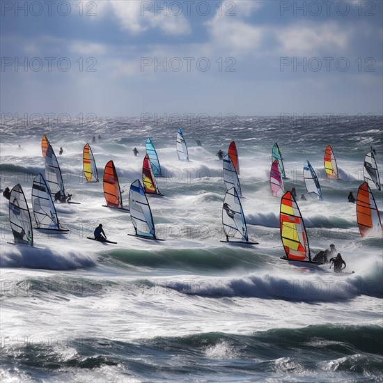 Windsurfer in stormy sea and wind