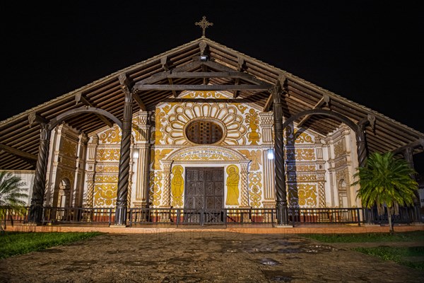 Front portal of the mission of Concepcion at night