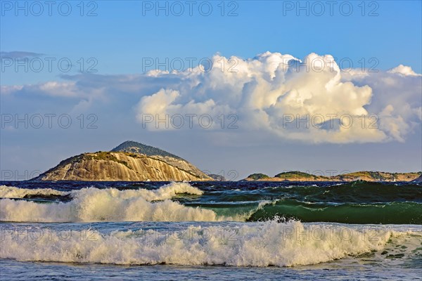 View of Cagarras islands at afternoon in front off Ipanema beach in Rio de Janeiro
