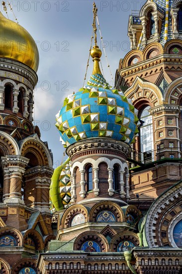T owers and domes of famous and colorful church of the Saviour on Spilled Blood in Saint Petersburg