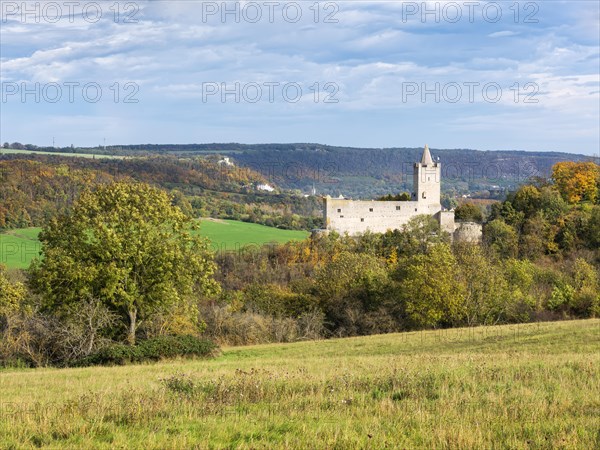 Rudelsburg castle ruins in the Saale valley in autumn