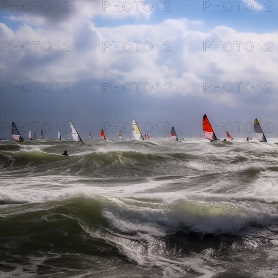 Windsurfer in stormy sea and wind