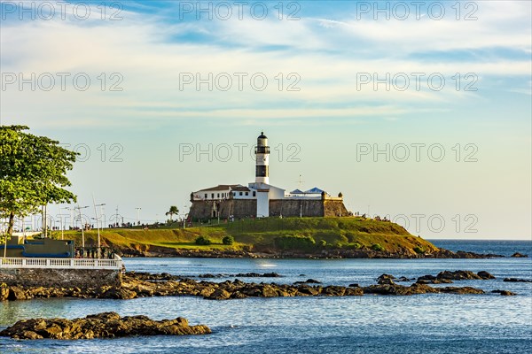 View of the famous lighthouse in the All Saints Bay in the city of Salvador