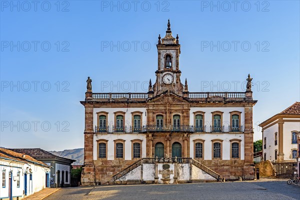 Central square of the historic city of Ouro Preto with its baroque buildings from the imperial period and cobblestones