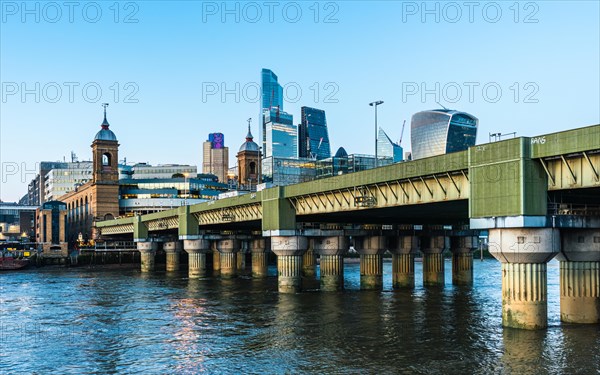 Cannon Street Railway Bridge ane Skyscrapers over River Thames