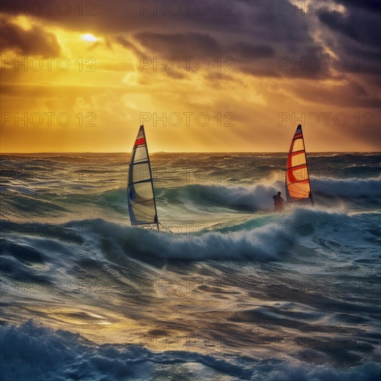 Windsurfer in stormy sea and wind