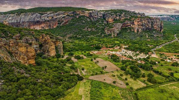 Aerial of the Sandstone cliffs in the Unesco site Serra da Capivara National Park