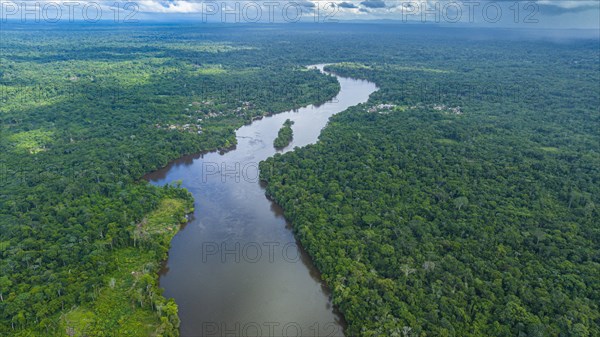 Aerial of the Suriname river at Pokigron