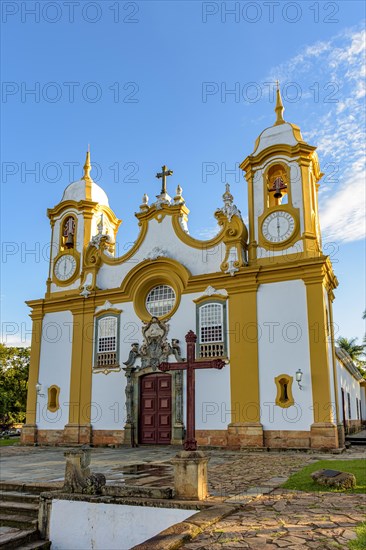 Facade of a old and historic church in the city of Tiradentes