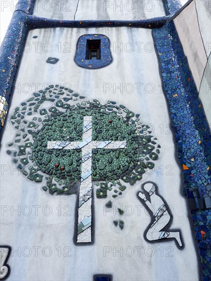 Mosaic with biblical motif on the church tower