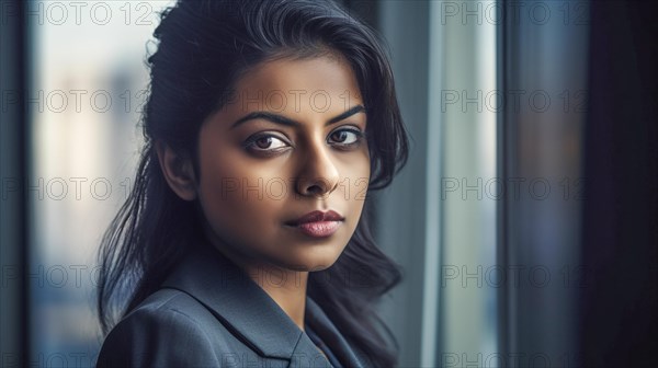 Contemplative successful young adult Indian executive businesswoman in her office