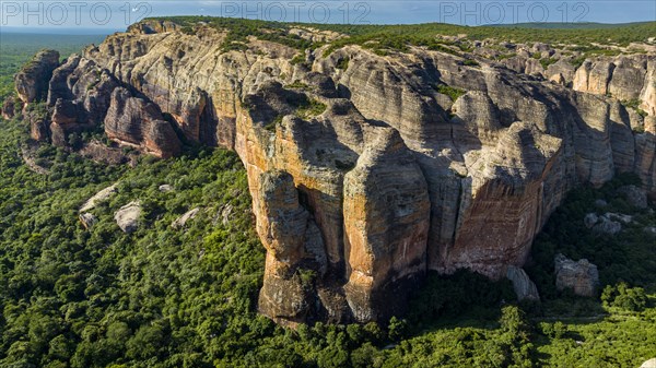 Aerial of the Sandstone cliffs in the Unesco site Serra da Capivara National Park