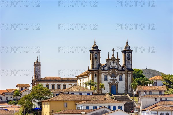 Bottom view of the historic center of Ouro Preto city with its houses