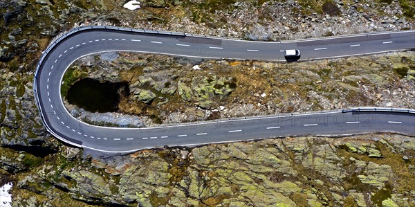 Hairpin bend on the pass road to the Great St. Bernard Pass