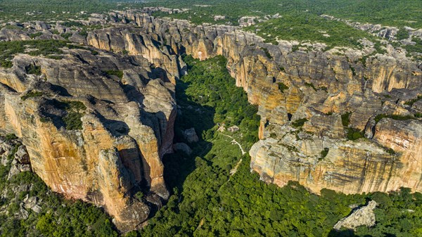 Aerial of the Sandstone cliffs in the Unesco site Serra da Capivara National Park