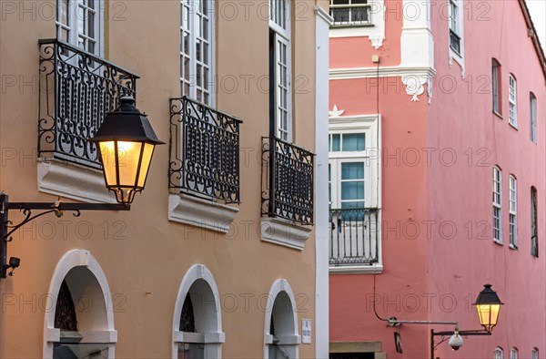 Facade of old colonial-style buildings with their balconies