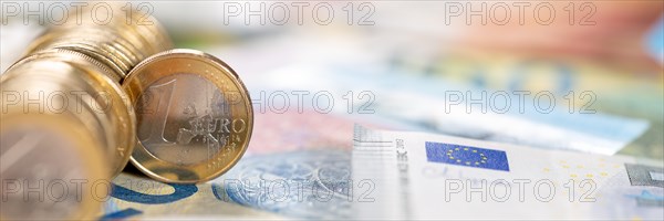 One euro Coin Save Money Finance Pay with Text Free Space Panorama in Stuttgart