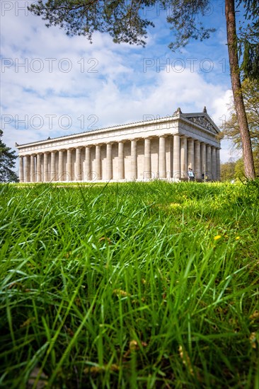 Historic Valhalla building in spring