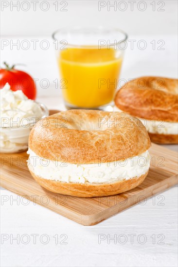 Bagel sandwich for breakfast topped with cream cheese in Stuttgart