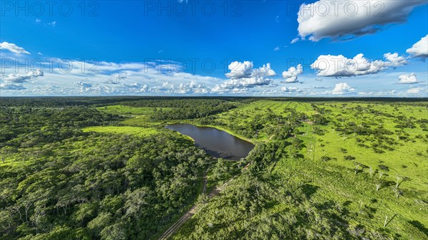 Aerial of a lake near the Santa Ana mission