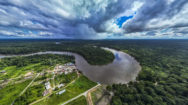 Aerial of the Suriname river at Pokigron