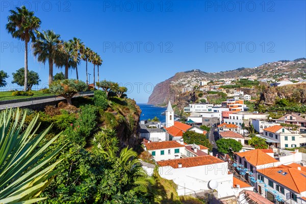 View of the town of Camara de Lobos with church on Madeira Island