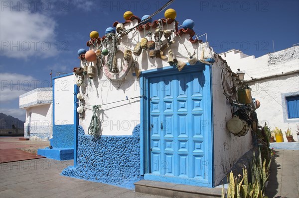 Blue and white cottage