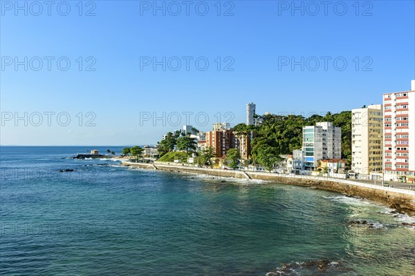 Top view of the seafront in the Barra district of Salvador in a sunny late afternoon