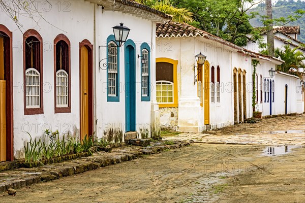 Old houses in colonial architecture and cobblestone streets in the historic city of Paraty on the southern coast of the state of Rio de Janeiro