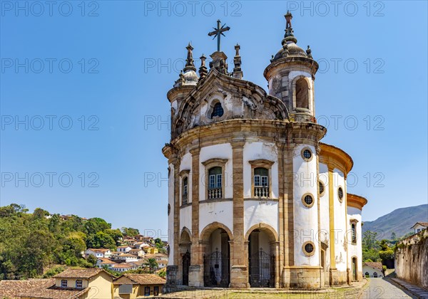 Front view of famous historical church in baroque style in Ouro Preto city in Minas Gerais