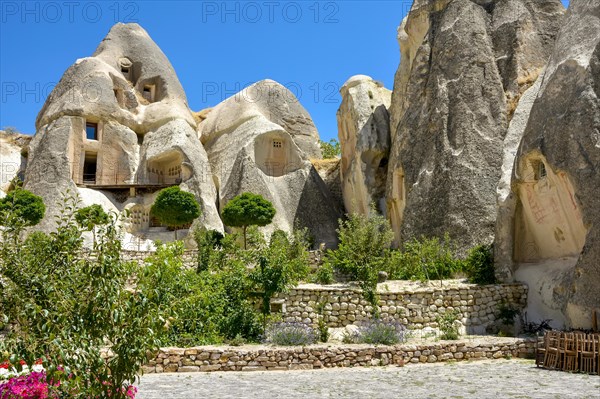 Houses built on the typical rocks of the Cappadocia region in Turkey