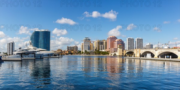 Royal Park Bridge with Marina Skyline Panorama in West Palm Beach