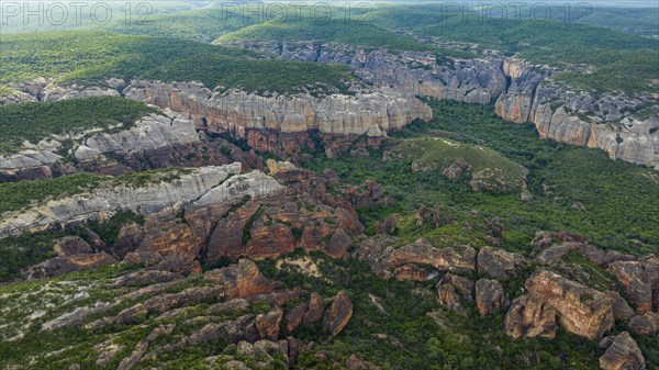 Aerial of the Sandstone cliffs in the Unesco site Serra da Capivara National Park