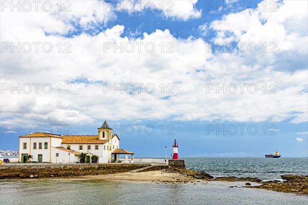 View of the historic church of Monte Serrat by the sea in the city of Salvador