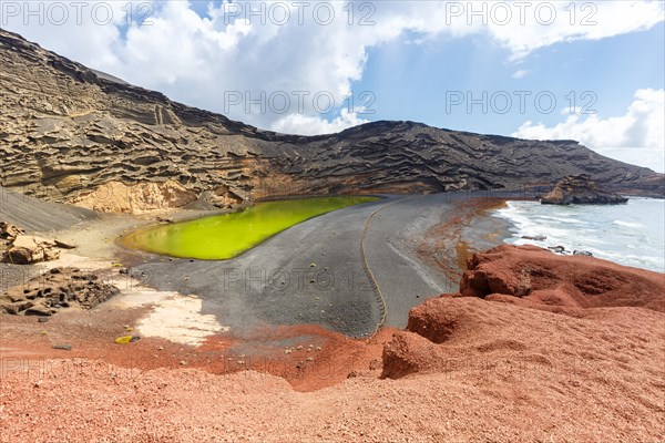 Green lake Charco de Los Clicos Verde near El Golfo in the Canary Islands on the island of Lanzarote