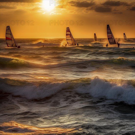 Windsurfer in stormy sea and wind