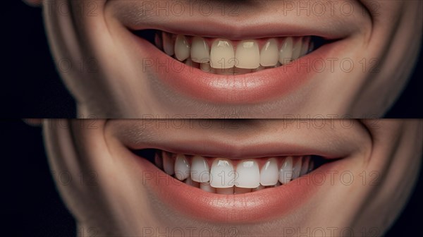 Young adult man showing his beautiful before and after teeth whitening smile