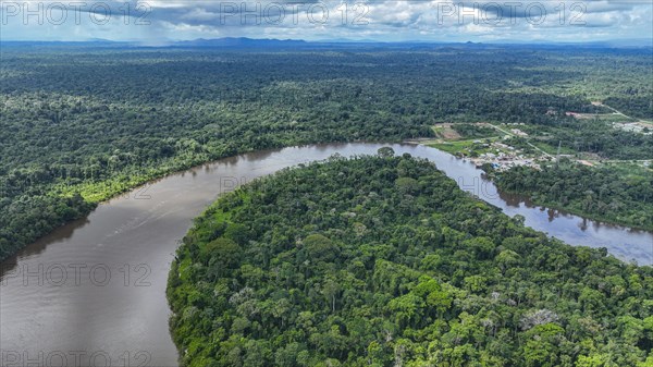 Aerial of the Suriname river at Pokigron