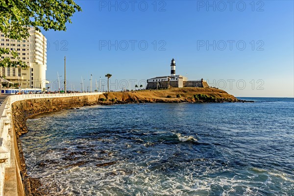 Oceanic avenue and Farol da Barra during the late afternoon in the city of Salvador in Bahia