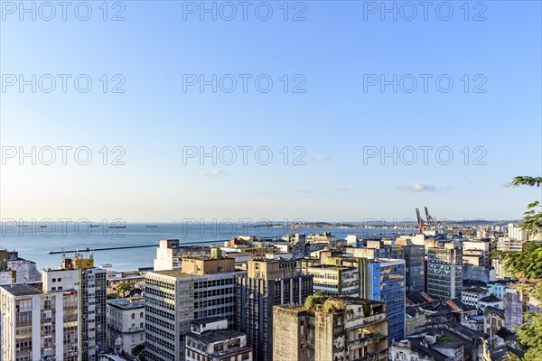 Buildings and port of the city of Salvador with the bay of All Saints in the background in Bahia state