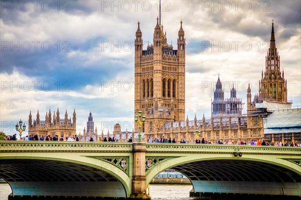 Westminster Bridge with Parliament Building on the banks of the Thames