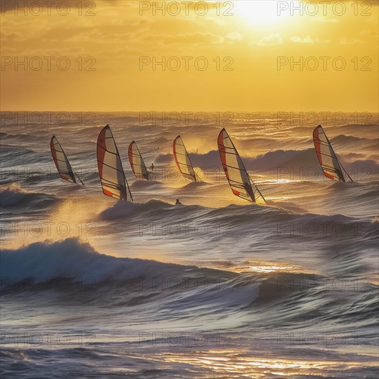 Windsurfer in stormy sea and wind