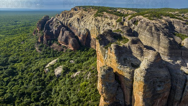 Aerial of the Sandstone cliffs in the Unesco site Serra da Capivara National Park