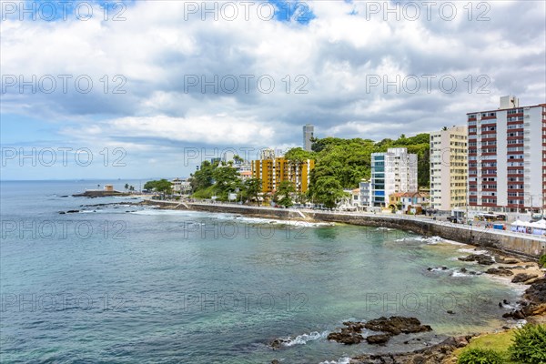 City of Salvador in Bahia with its buildings next to the sea and the bay of Todos os Santos