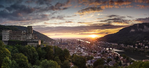 The city of Heidelberg at sunset at the golden hour