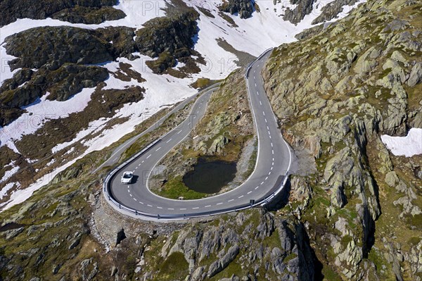 Hairpin bend on the pass road to the Great St. Bernard Pass