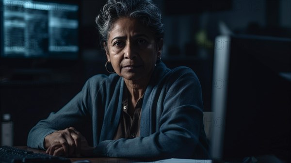 Contemplative successful middle-aged Indian executive businesswoman in her office