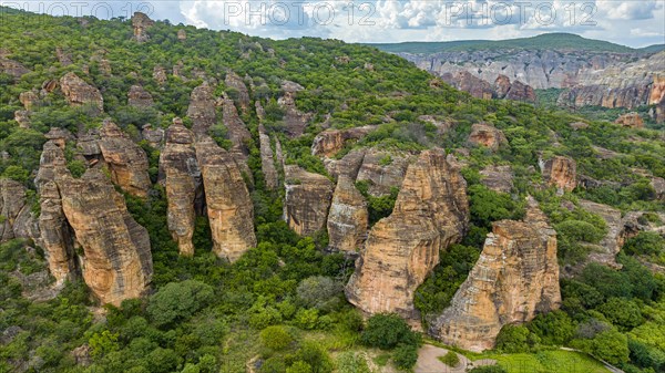 Aerial of the Sandstone cliffs in the Unesco site Serra da Capivara National Park