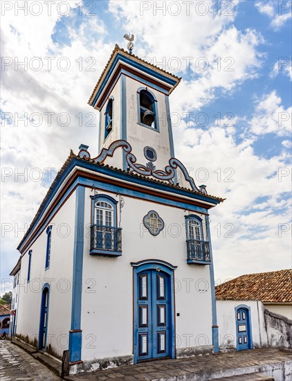 Baroque style church facade with colorful details in Diamantina