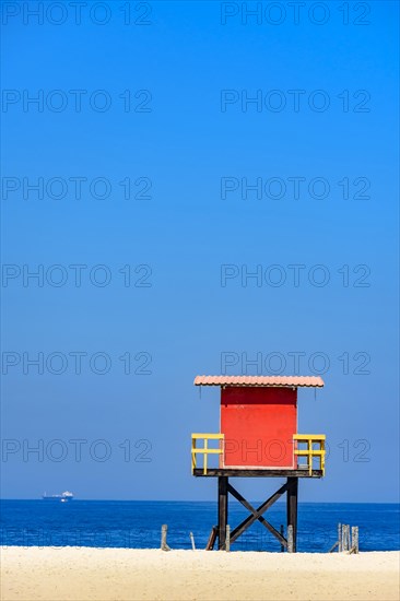 Rescue cabin on Copacabana beach on a sunny tropical day in the city of Rio de Janeiro